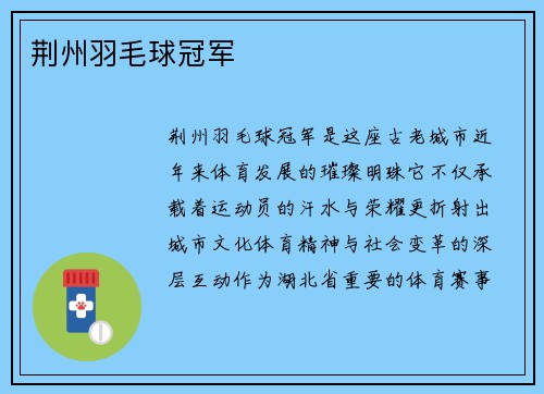 荆州羽毛球冠军