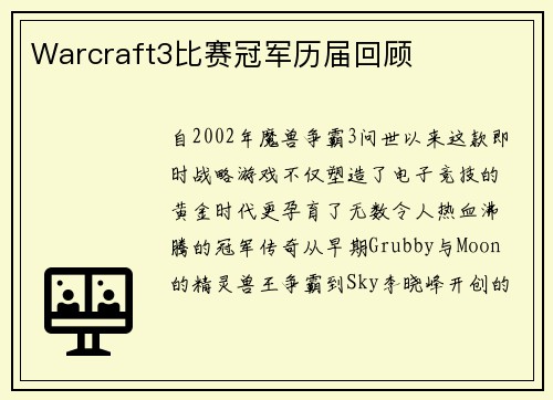 Warcraft3比赛冠军历届回顾